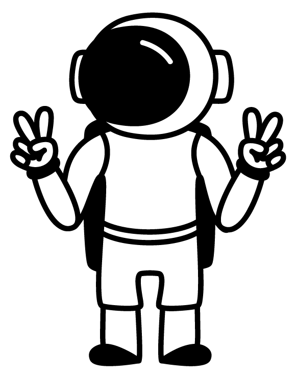 Astronaut icon holding peace signs, indicating a family-owned business